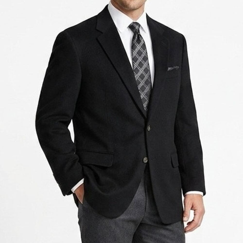 Bill Blass Menswear 100% Cashmere Black Sport Coat Blazer Jacket Luxury Size 48L